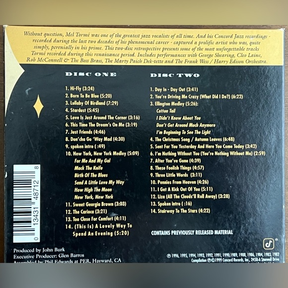 Mel Torme “The Best Of The Concord Years” 1999 compilation 2 CD set Like New - Picture 2 of 6